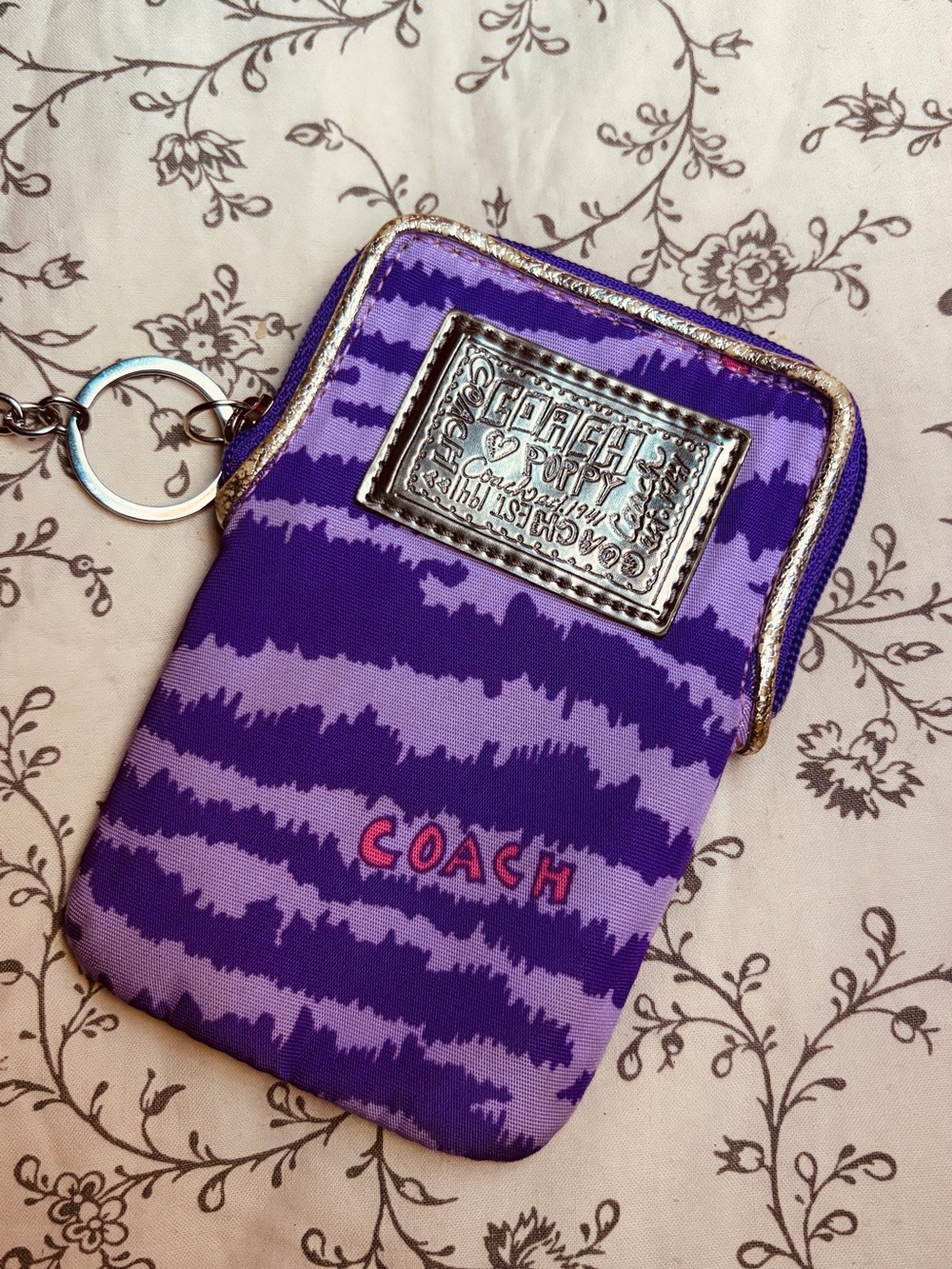 2000s Coach Poppy Purple Pattern Card holder/wallet Pouch with Silver hardware